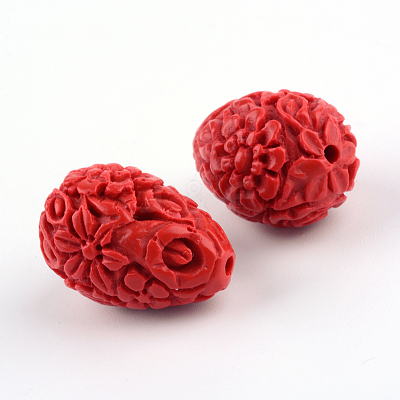 Carved Flower Cinnabar Beads X-CARL-Q004-53-1
