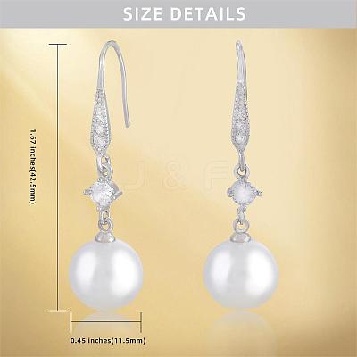 Pearl Earrings with Cubic Zirconia White Freshwater Shell Pearl Dangle Hook Earrings Stud Round Ball Drop Hoop Earrings Brass Jewelry Gift for Women JE1097A-1