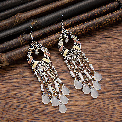 Tibetan Style Alloy Resin Dangle Earrings FS-WG46048-06-1