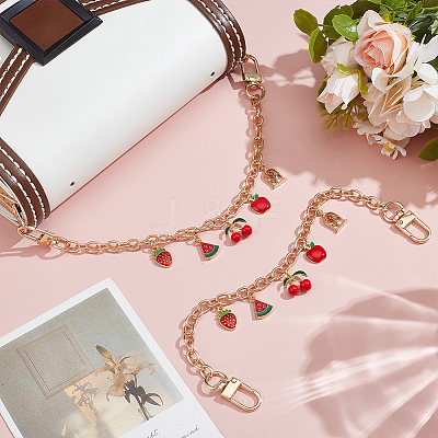 2Pcs Alloy FireBrick Enamel Fruit Charm Cable Chain Purse Decorative Chains HJEW-ME00012-1
