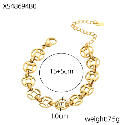 304 Stainless Steel Coin Link Chain Bracelets STAS-OY012-96G-1