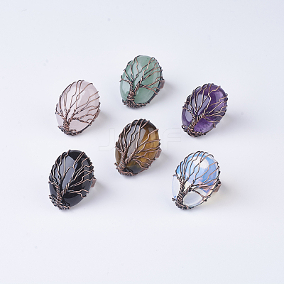 Natural & Synthetic Mixed Stone Adjustable Finger Ring RJEW-E436-03-1