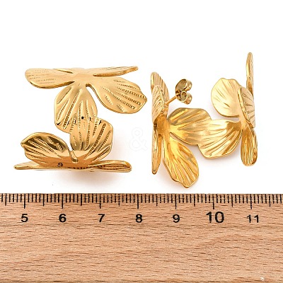 Flower with C-Shaped 304 Stainless Steel Stud Earrings for Women EJEW-A131-01C-G-1