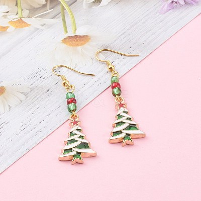 Christmas Theme Alloy Enamel Dangle Earrings EJEW-JE04511-1