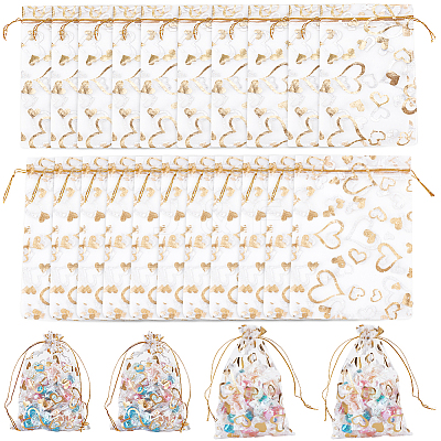 80Pcs 2 Styles Heart Printed Organza Bags OP-BBC0001-04D-1