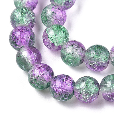 Two-Tone Crackle Baking Paint Transparent Glass Beads Strands CCG-T004-8mm-02-1