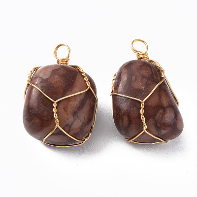 Natural Leopard Skin Jasper Pendants G-N332-50-07-1