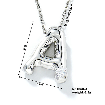Brass Pave Clear Cubic Zirconia Shiny Balloon Letter Pendant Necklaces IT0451-1-1