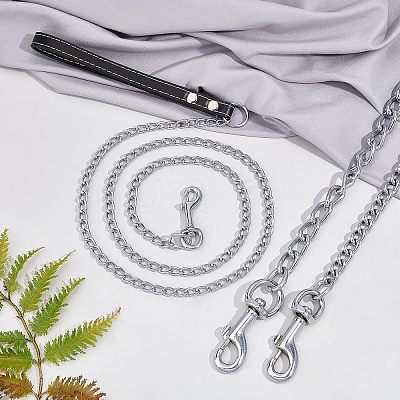 3Pcs 3 Style Iron Curb Chains & PU Leather Handles Ropes AJEW-CA0001-69-1
