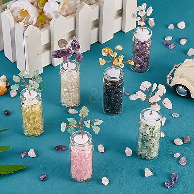 6Pcs 6 Style Natural Gemstone Chip Money Tree Display Decorations DJEW-SZ0001-07-1