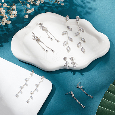 5 Pairs 5 Styles Crystal Rhinestone Leaf Dangle Stud Earrings EJEW-AN0003-54-1