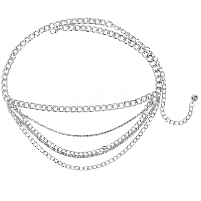 Iron Crystal Rhinestone Multi-Strand Twisted Chain Waist Chains for Women AJEW-WH20067-043P-1