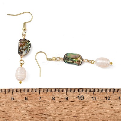 Natural Paua Shell & Natural Pearl Dangle Earrings EJEW-JE07333-1