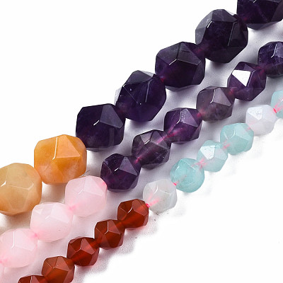 Chakra Theme Natural Tiger Eye & Rose Quartz & Amethyst & Topaz Jade & Red Agate & Amazonite & Sodalite Beads Strands G-S376-002C-1