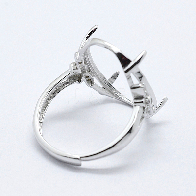 Anti-Tarnish Rhodium Plated 925 Sterling Silver Finger Ring Components STER-G027-06P-1