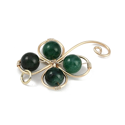 Copper Wire Wrapped Natural Emerald Shamrock Pendants PALLOY-JF02945-01-1