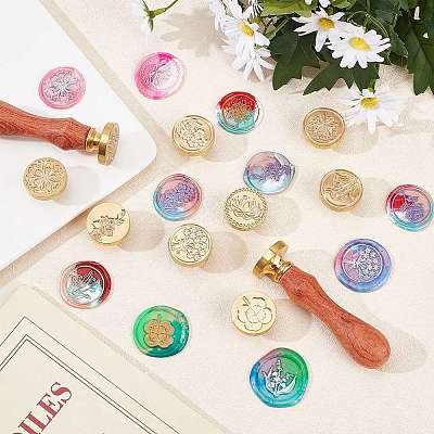 12Pcs 12 Patterns Brass Wax Seal Stamp AJEW-CP0004-30-1