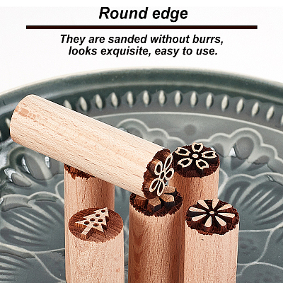 6Pcs 6 Styles Round Wooden Traditional Chinese Moon Cake Stamps AJEW-OC0004-20-1