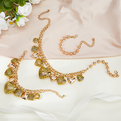 CCB Plastic Graduated Heart Pendant Aluminum Twisted Chain Necklaces & Brass Charm Bracelets & Round Beaded Bracelets Sets for Women SJEW-DC0001-02-1