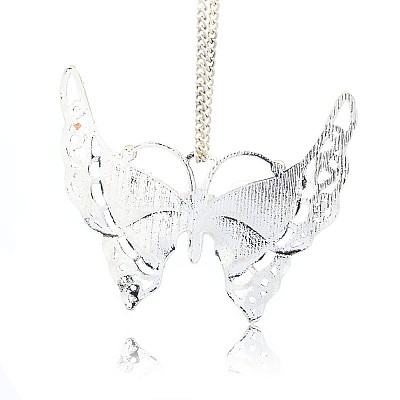 Antique Silver Plated Alloy Rhinestone Butterfly Pendants ALRI-N020-03-1