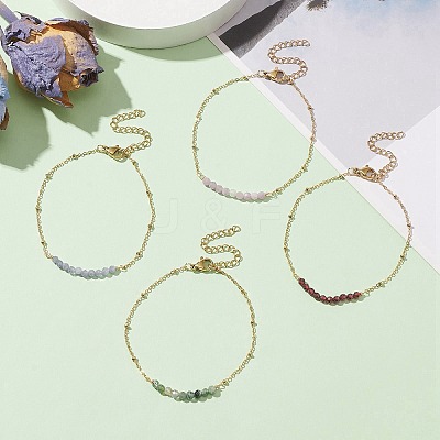4Pcs 4 Style Natural Mixed Gemstone Beaded Link Braclet with Satellite Chains BJEW-JB09496-02-1