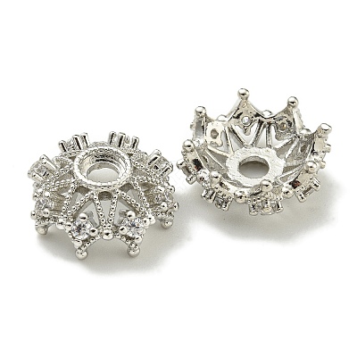 Rack Plating Brass Micro Pave Clear Cubic Zirconia Bead Caps KK-K386-09B-P-1