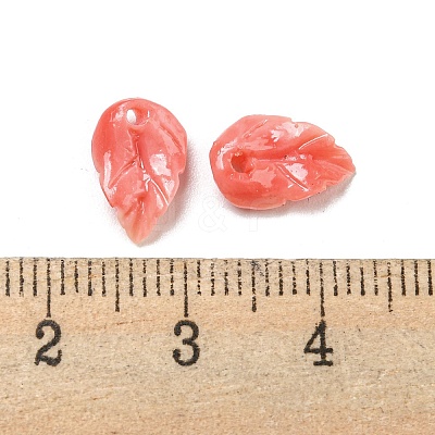 Synthetic Coral Dyed Leaf Charms CORA-Q034-01-01-1