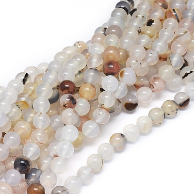 Natural Dendritic Agate Beads Strands G-D0005-18-8mm-1