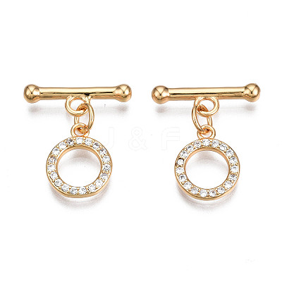 Brass Micro Pave Clear Cubic Zirconia Toggle Clasps X-KK-Q278-014-NF-1