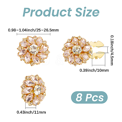 8Pcs Flower Brass & Glass Rhinestone Cufflinks FIND-CY0002-40-1