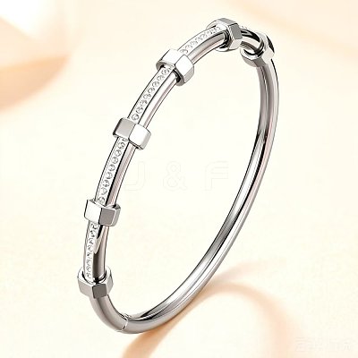 304 Stainless Steel Micro Pave Clear Cubic Zirconia Hexagon Hinged Cuff Bangles for Women WGDBD4E-01-1