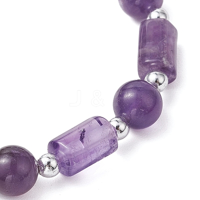 Natural Amethyst Round Beaded Stretch Bracelets BJEW-JB11137-01-1