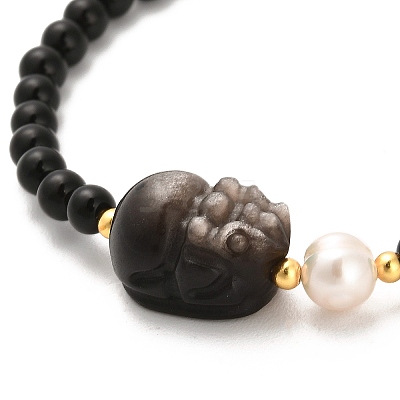 Natural Obsidian and Natural Quartz Crystal and Natural Multi-Moonstone Bead Bracelets BJEW-E098-15G-1