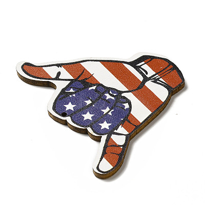 American Flag Theme Single Face Printed Aspen Wood Gesture Big Pendants WOOD-G014-17-1