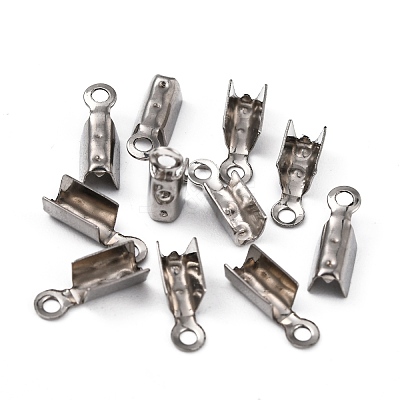 Tarnish Resistant 201 Stainless Steel Fold Over Crimp Cord Ends STAS-R055-08-1
