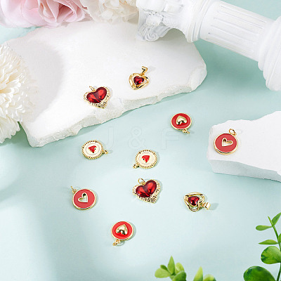 10Pcs 5 Styles Heart Theme Brass Enamel Pendants KK-TA0008-88-1