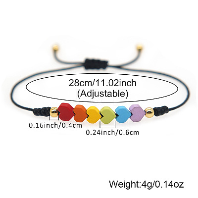 Friendship Rainbow Heart & Brass Bead Adjustable Braided Bracelets VD3512-2-1