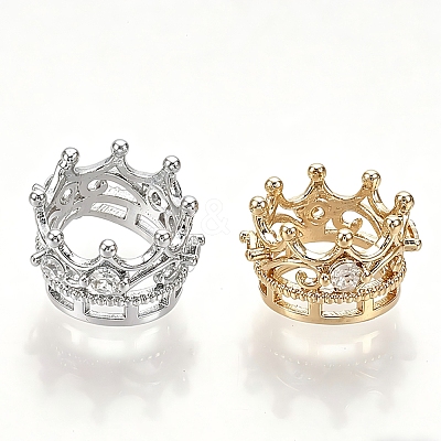 Brass with Clear Cubic Zirconia Crown European Beads KK-T035-122-M-1
