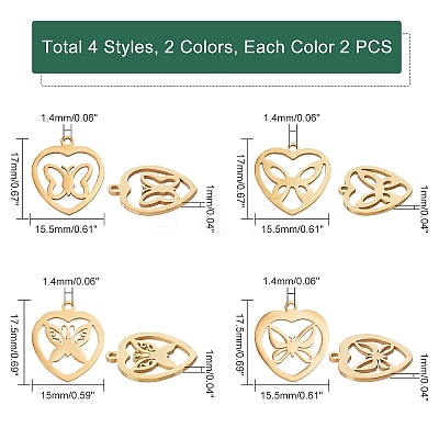 16Pcs 8 Style 201 Stainless Steel Pendants STAS-UN0032-09-1