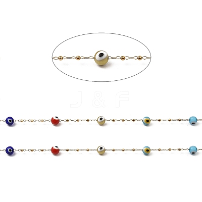 Evil Eye Lampwork Beaded Link Chains CHS-G028-04G-08-1