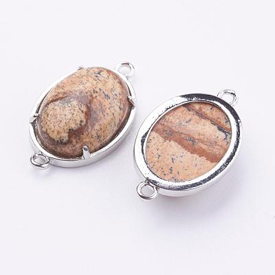 Brass Natural Picture Jasper Links connectors G-E398-04N-1