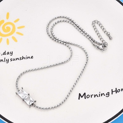 304 Stainless Steel Crystal Rhinestone Rectangle Link Chain Necklaces NJEW-T016-07S-1