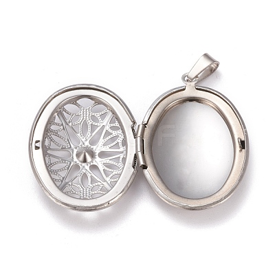304 Stainless Steel Rhinestone Locket Pendants STAS-K197-10P-1