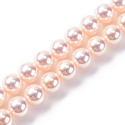 UV Plating Pearlized Glass Pearl Beads Strands GLAA-F128-01B-T09-1