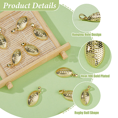 12Pcs Rugby Rack Plating Brass Pendants KK-HS0002-05-1