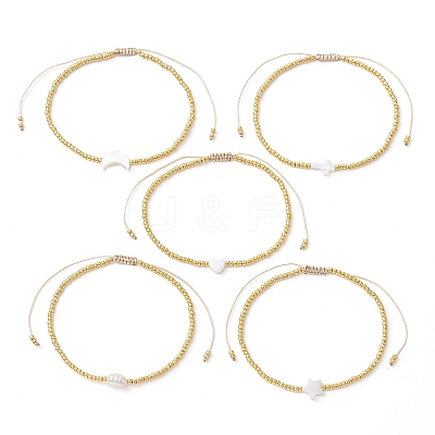 Natural Pearl & Seed Braided Bead Bracelets BJEW-JB09722-1