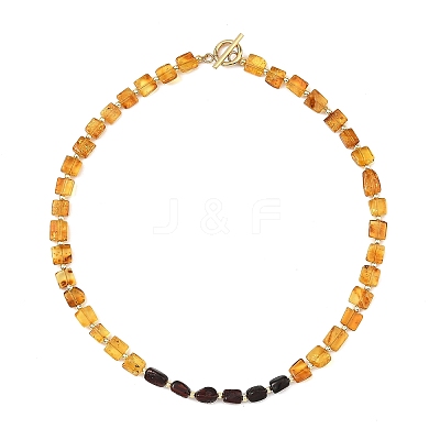 Duo Tone Natural Amber Nuggets Beaded Necklaces with OT Clasps for Women NJEW-JN06647-1
