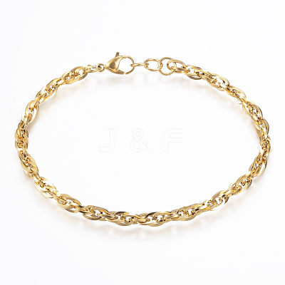 304 Stainless Steel Rope Chain Anklets AJEW-K016-05G-1