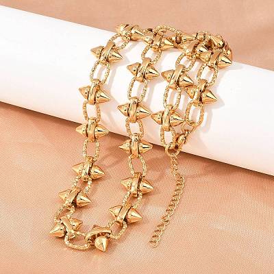 304 Stainless Steel Spiked Cone Link Chain Necklaces for Women SA-H001-22G-1