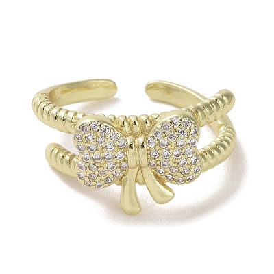 Brass Micro Pave Cubic Zirconia Open Cuff Ring RJEW-K256-58C-G-1